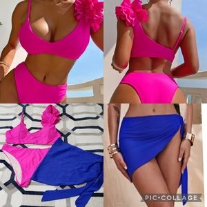 SHEIN Swim Chicsea PINK Ruffle Bikini Swimsuit Coverup Skirt Blue Extra Large XL